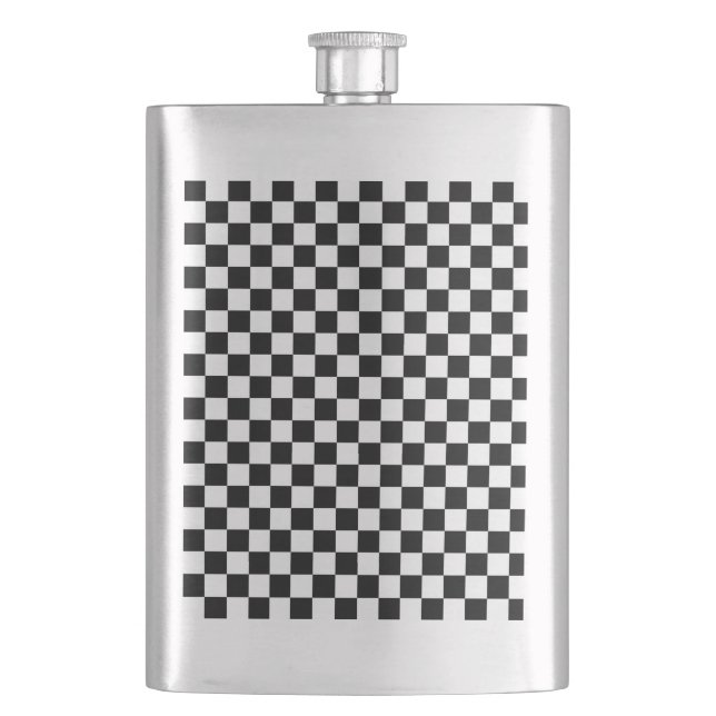 Black and White Check pattern Hip Flask (Front)