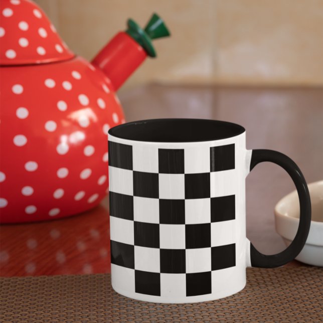 Black and White Check Pattern Two-Tone Coffee Mug (Black and White Check Pattern Two-Tone Coffee Mug)