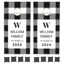 Black and White check plaid family Cornhole Set