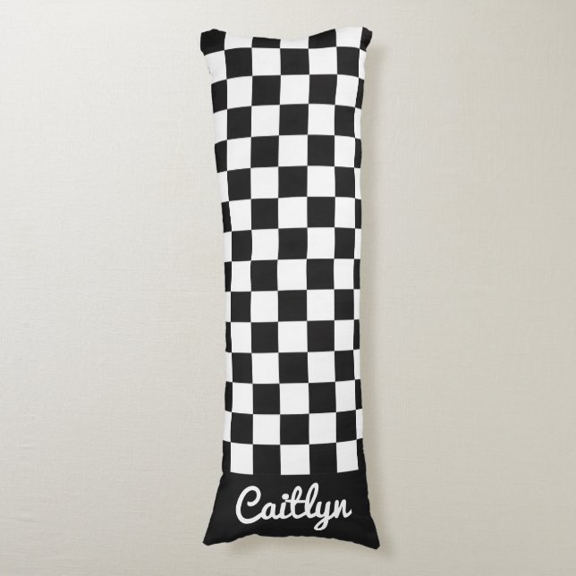 Black And White Check Retro Modern Customizable  Body Pillow (Front Vertical)