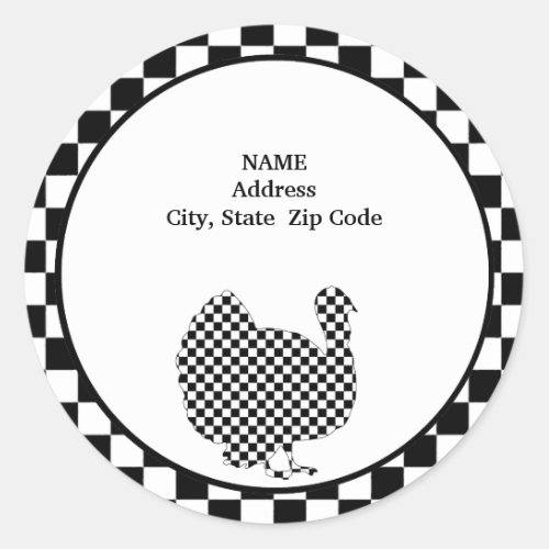 Black And White Check Turkey Thanksgiving Classic Round Sticker