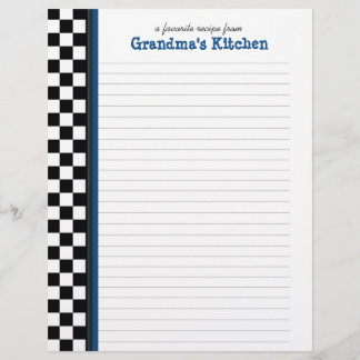 Black and White Check with Blue Accent Recipe Page