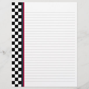 Black and White Check with Red Accent Binder Paper