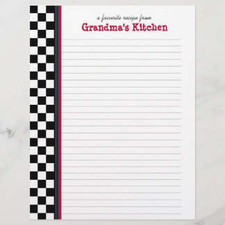 Black and White Check with Red Accent Recipe Page