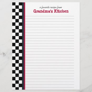 Black And White Check With Red Accent Recipe Page by FamilyTreed at Zazzle