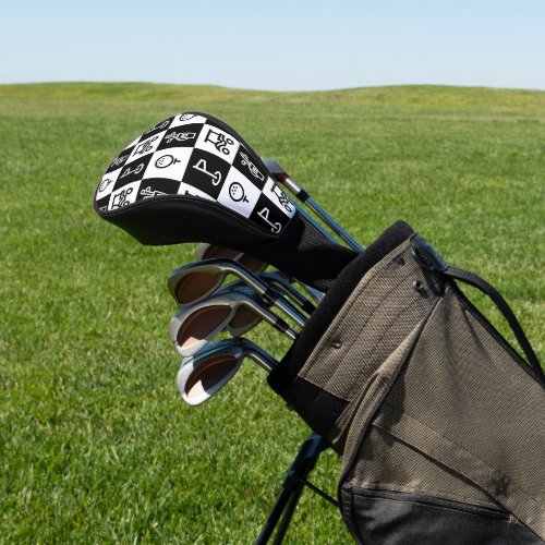 Black and White Checkboard Golf Head Cover