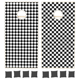 Black and White Checkboard pattern Cornhole Set