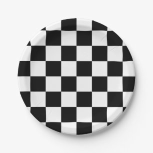 Black and White Checked Check Pattern Paper Plates