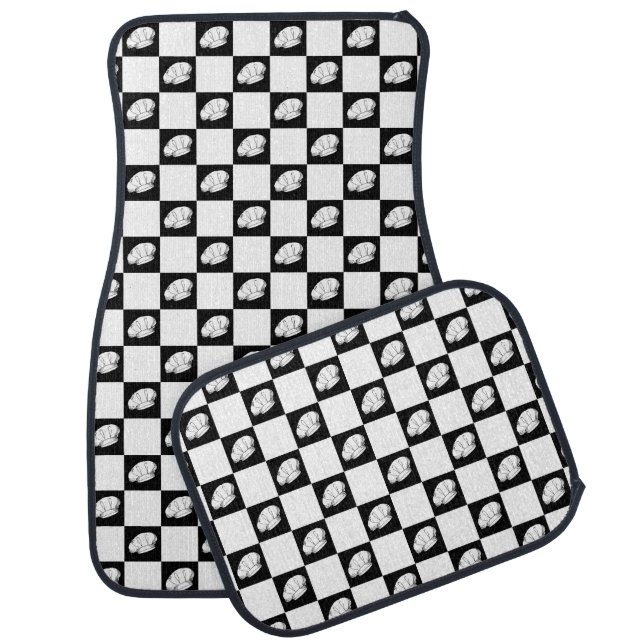 Black and White Checked Chef Hat Patterned Car Floor Mat (Set)