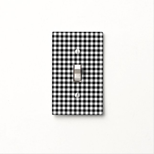 Black And White Checked Classic Gingham Pattern Light Switch Cover (In Situ)