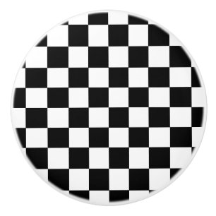 Black and White Checked Flag Style Ceramic Knob
