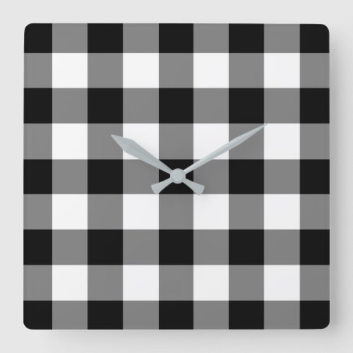 Black And White Checked Gingham Pattern Square Wall Clock