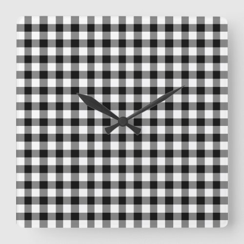 Black And White Checked Gingham Pattern Square Wall Clock