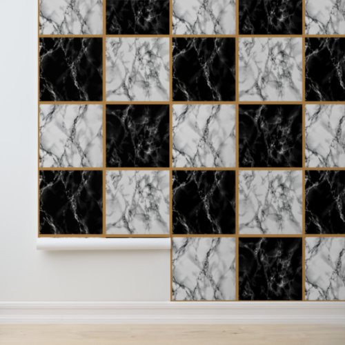 Black and White Checked Marble Wallpaper