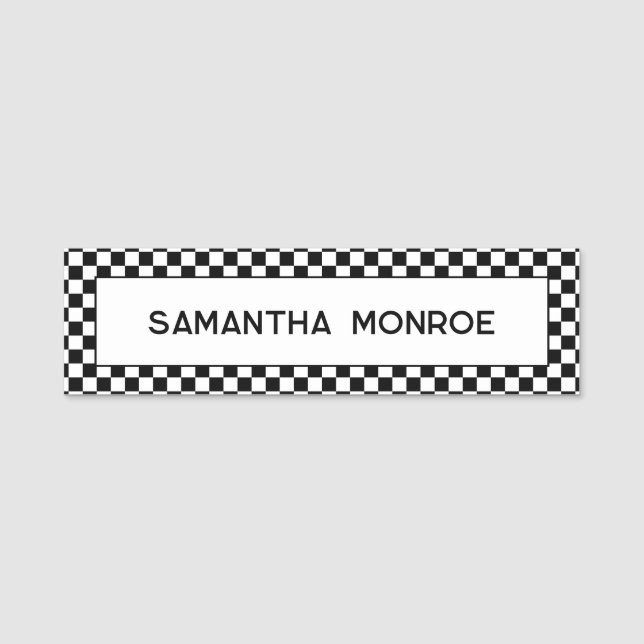 Black and White Checked Name Tag (Front)