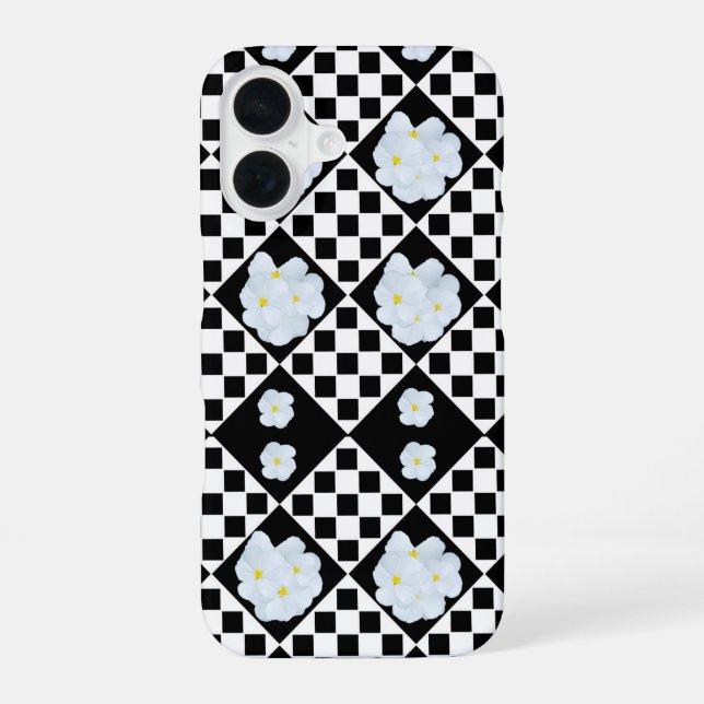 Black and White Checked Pansy Pattern iPhone Case (Back)