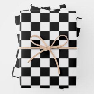 Black and White Checked Pattern Wrapping Paper Sheets