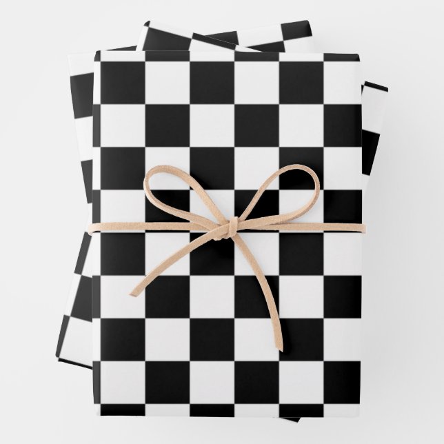 Black and White Checked Pattern Wrapping Paper Sheets (In situ)