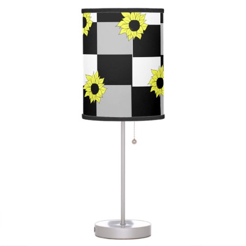 Black and White Checked Sunflower Lamp