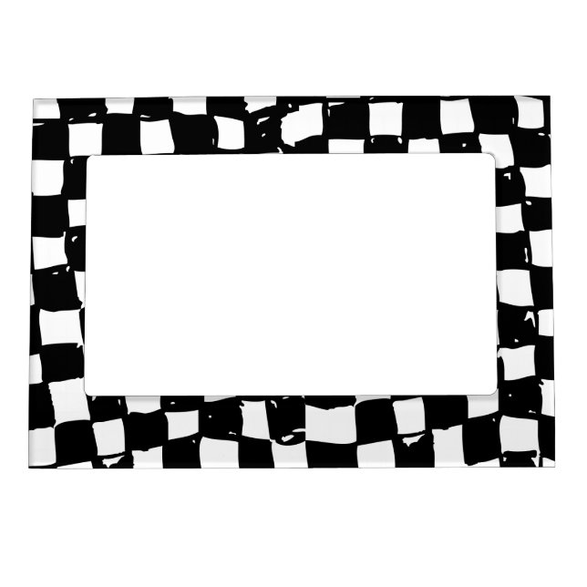 Black and White Checker abstract Magnetic Photo Frame (Front)