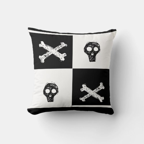 black and white checker board  pattern throw pillow