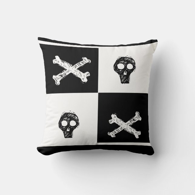 black and white checker board  pattern throw pillow (Front)