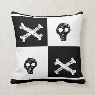 black and white checker board pattern throw pillow