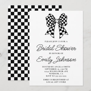 Black and White Checker Bow Bridal Shower Invitation