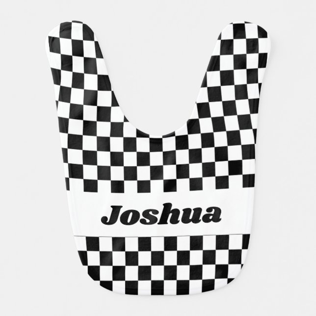 Black and White Checker Flag Baby Bib (Front)