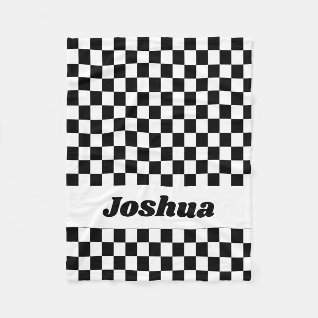 Black and White Checker Flag Fleece Blanket (Front)