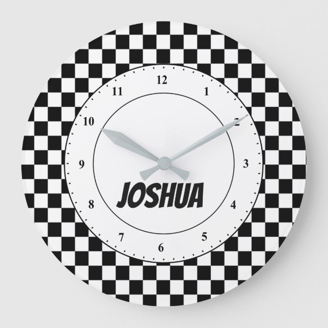 Black and White Checker Flag Large Clock (Front)