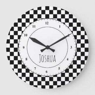 Black and White Checker Flag Large Clock