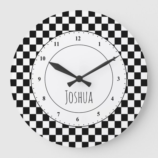 Black and White Checker Flag Large Clock (Front)