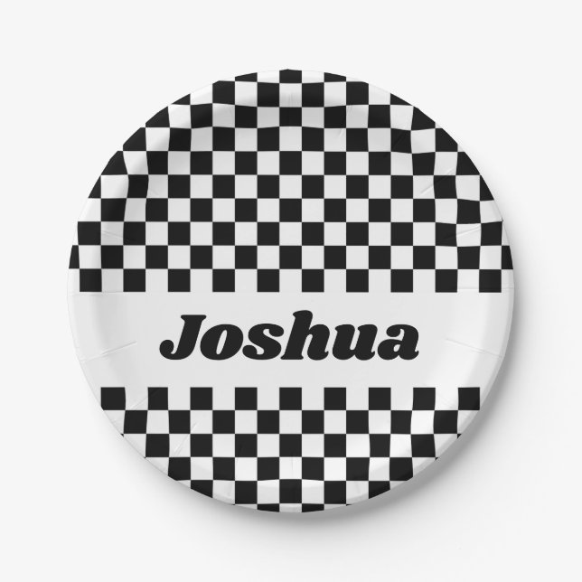 Black and White Checker Flag Paper Plates (Front)