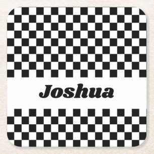 Black and White Checker Flag Square Paper Coaster