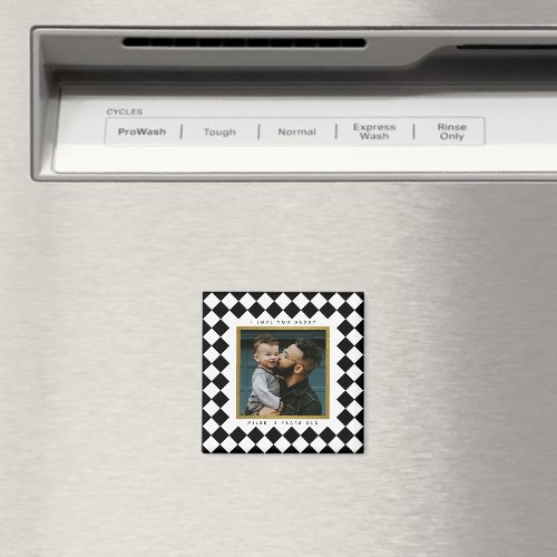 Black and White Checker Frame with Text Magnet