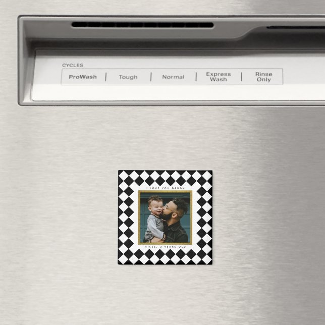 Black and White Checker Frame with Text Magnet (In Situ (Dishwasher))