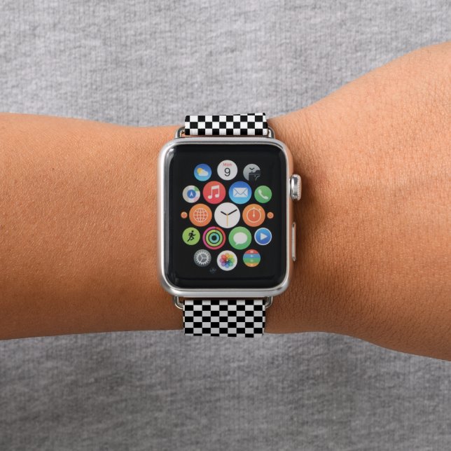 Black and White Checker Pattern Apple Watch Band (In Situ)