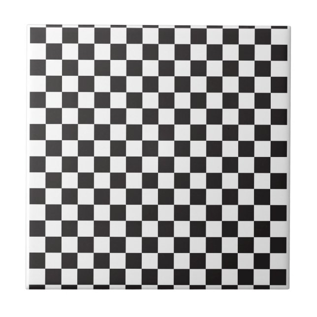 Black and White Checker pattern Ceramic Tile (Front)