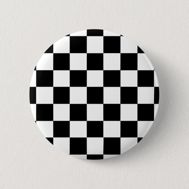 Black and White Checker Pattern Checkerboard Button (Front)