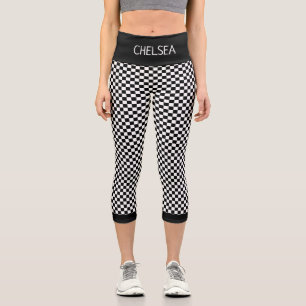 Black and White Checker Pattern Custom Capri Leggings