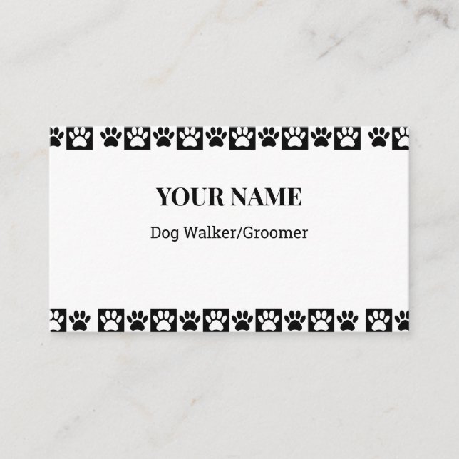 Black And White Checker Pattern Dog Walker Groomer Business Card (Front)
