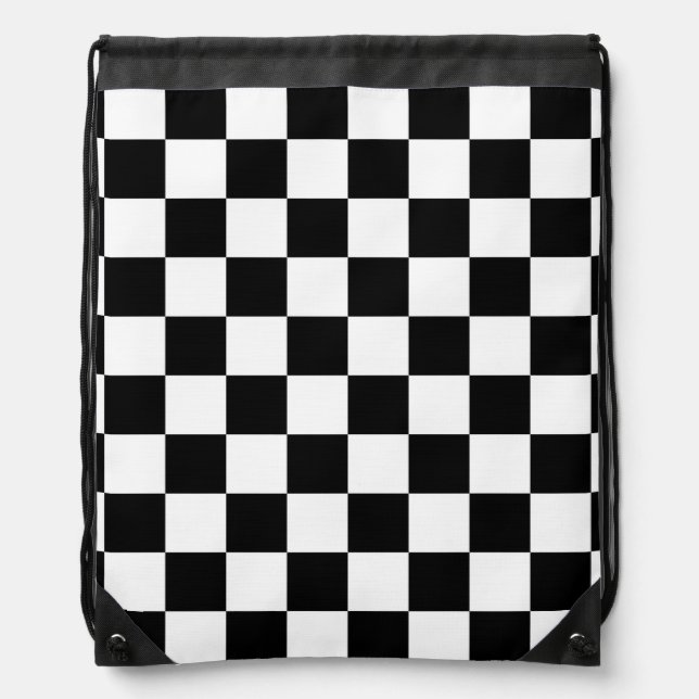 black and white checker pattern drawstring bag (Front)