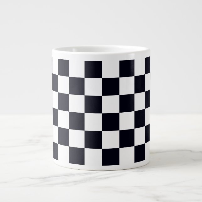 Black and White Checker Pattern Giant Coffee Mug (Front)