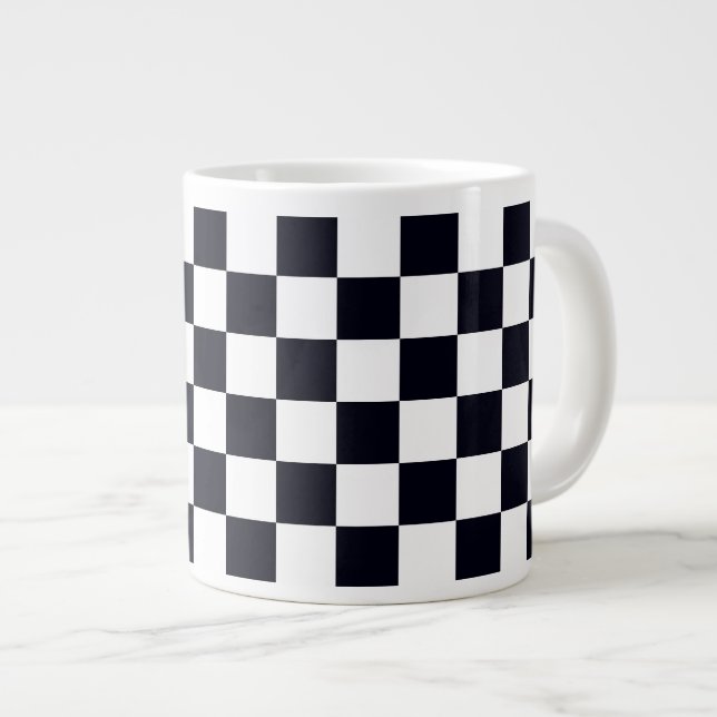Black and White Checker Pattern Giant Coffee Mug (Front Right)