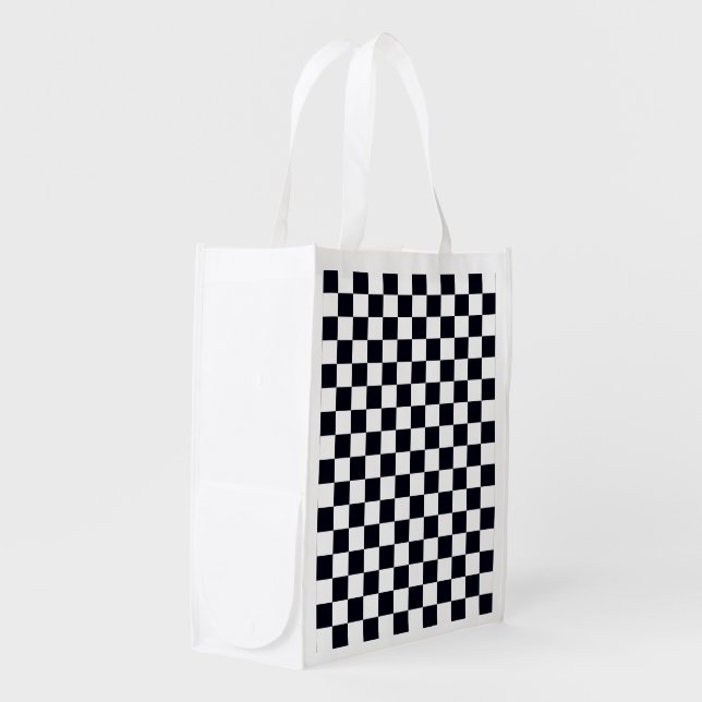 Black and White Checker Pattern Grocery Bag (Front Side)