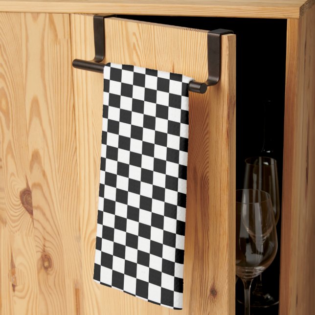 Black and White Checker Pattern Kitchen Towel (Thirds Fold)