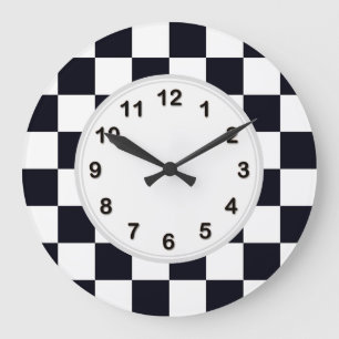 Black and White Checker Pattern Large Clock