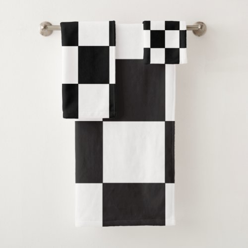 Black and White Checker Pattern Retro Bath Towel Set
