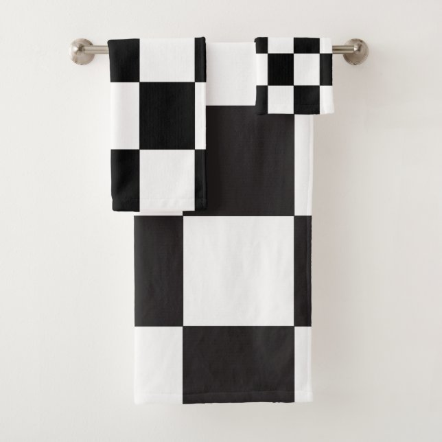 Black and White Checker Pattern Retro Bath Towel Set (Insitu)